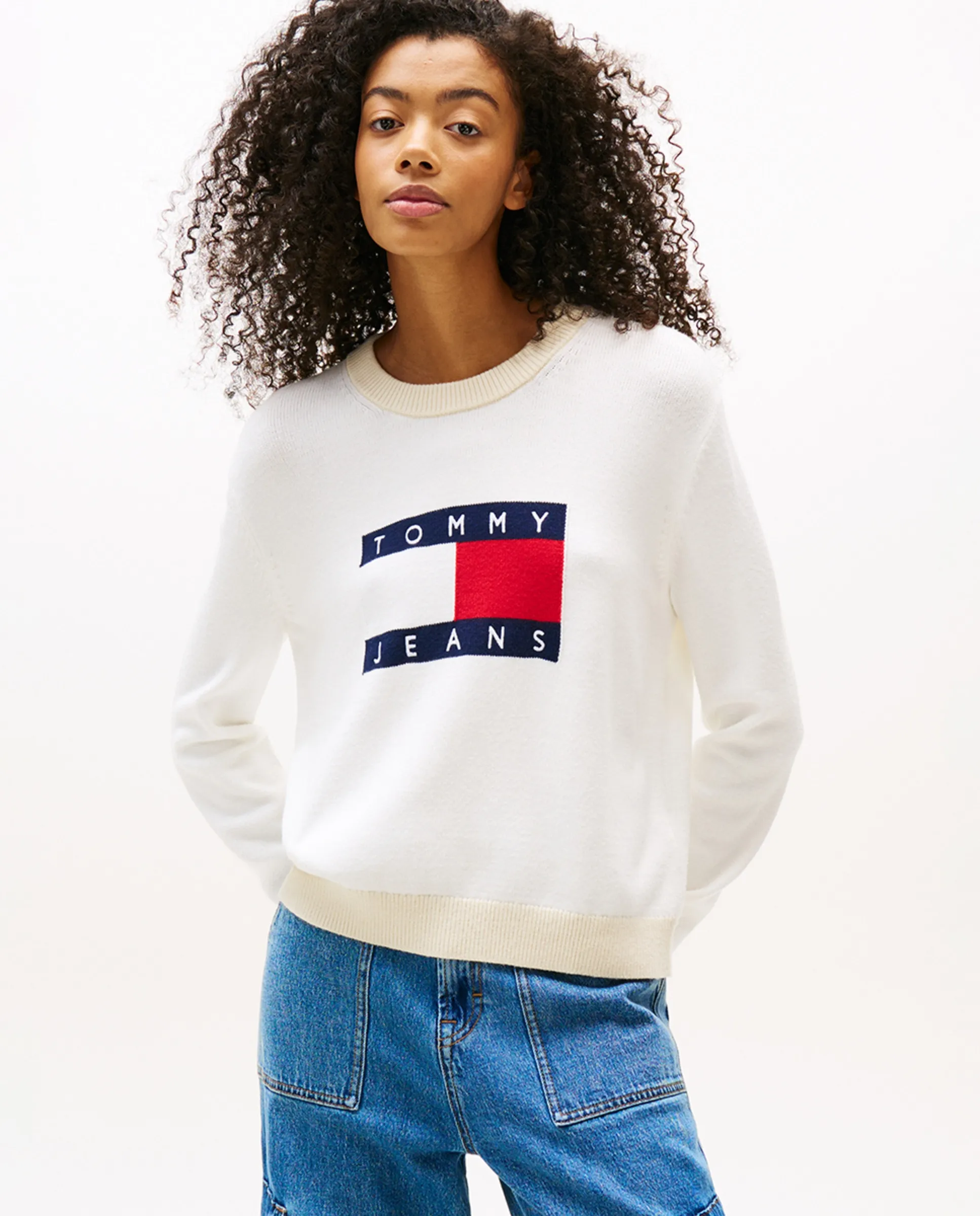 

Женский свитер с логотипом и контрастными деталями Tommy Jeans, пастельно-розовый