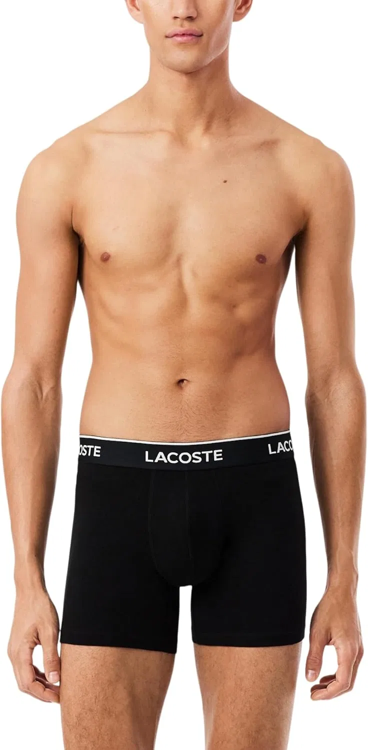 Боксеры Lacoste 3 шт, хлопок с эластаном, черный/белый/Captain зеленый — фото 2