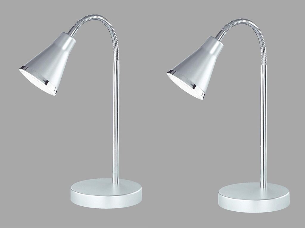 

НАБОР из 2 красивых светодиодных настольных ламп с абажурами, серебряных настольных ламп с гибким кронштейном Reality Leuchten