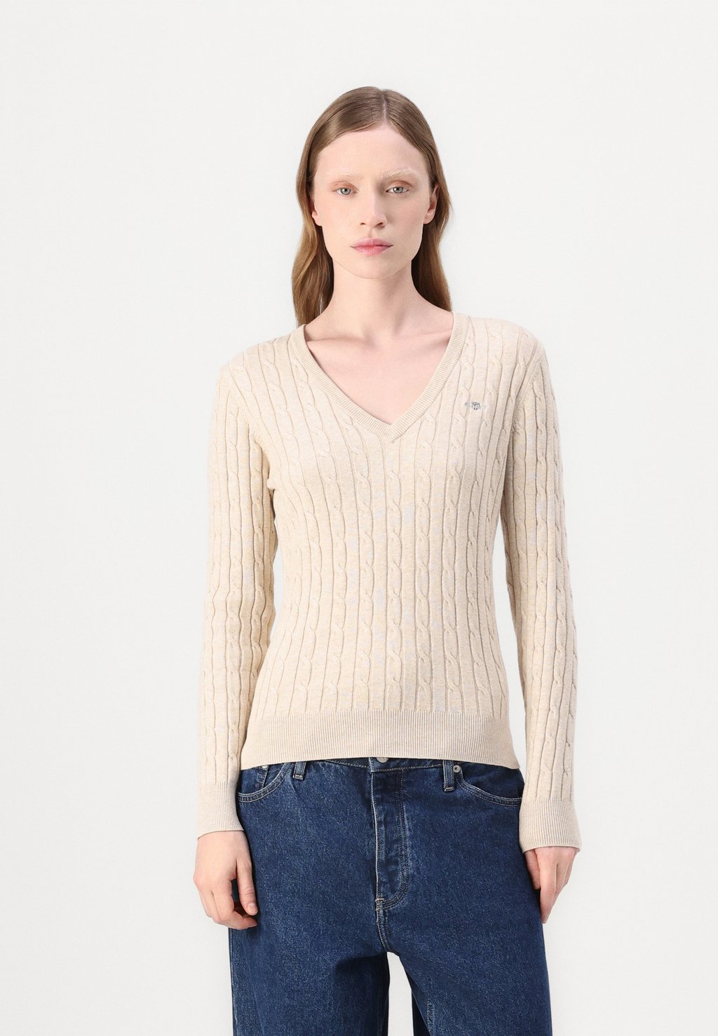 

Свитер STRETCH CABLE V NECK GANT, песочный