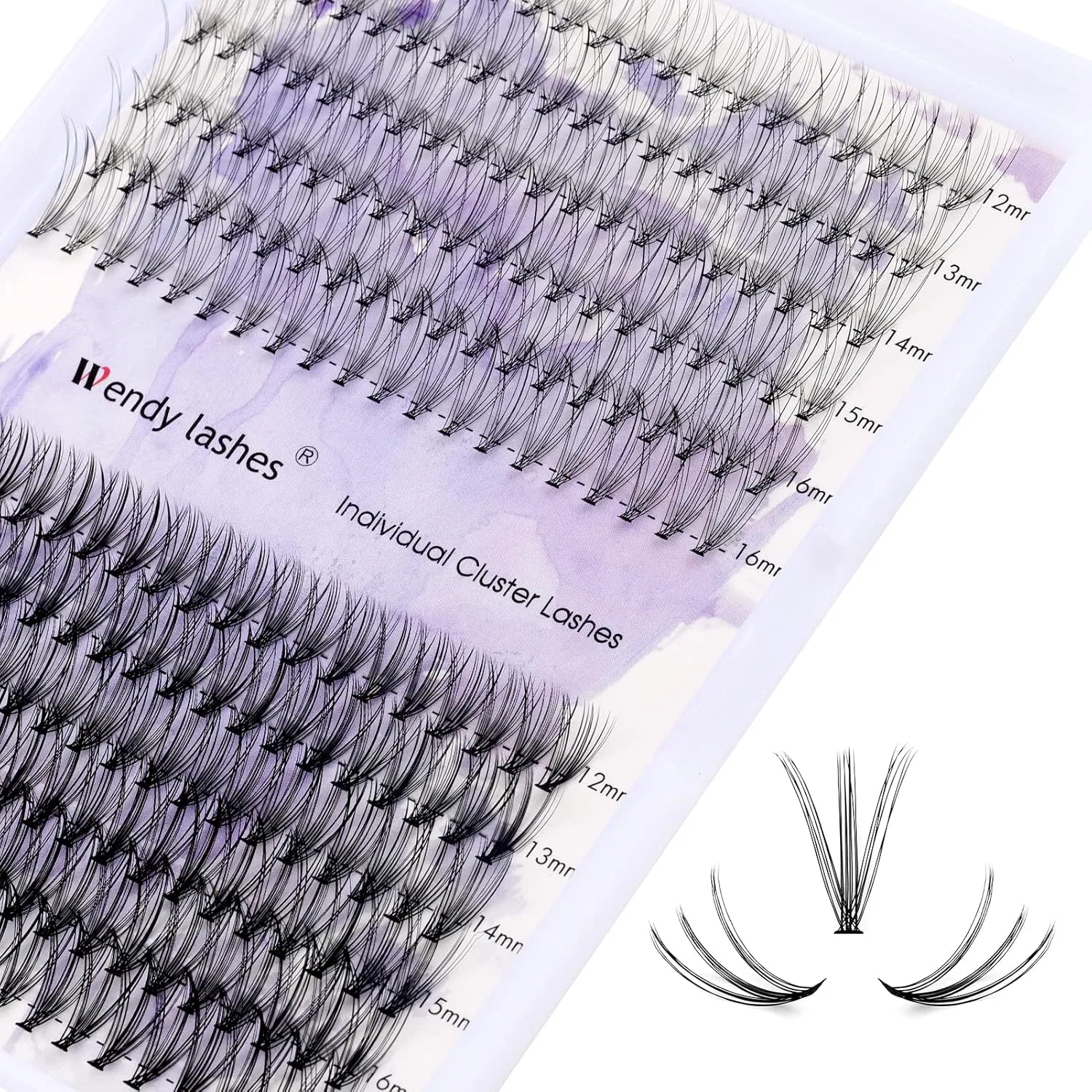 Набор из 240 кластерных ресниц 10P+20P для наращивания, C-изгиб, 12-16 мм Wendy Lashes
