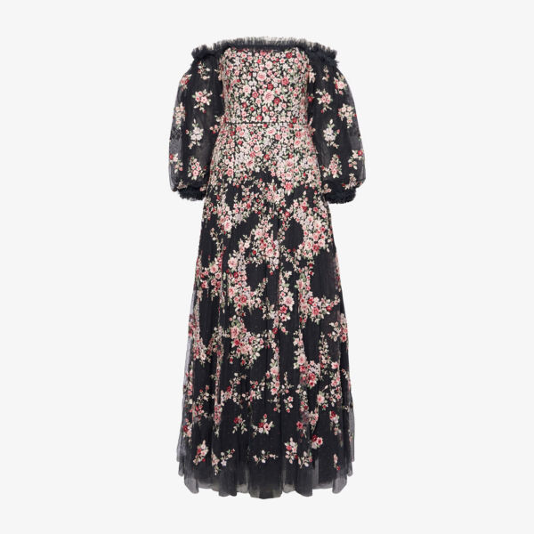 

Платье Lunaria из тканого материала с открытыми плечами и длинными рукавами Needle And Thread, черный