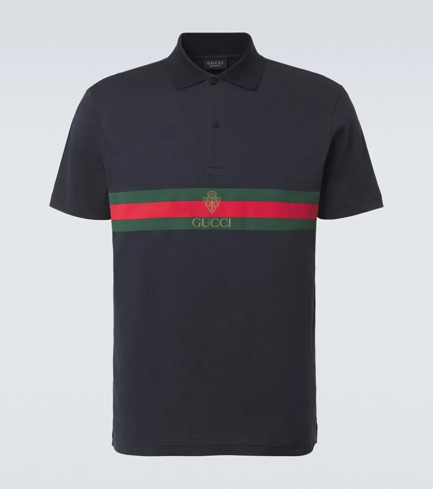 Поло Gucci хлопковое с полосками Web Stripe, синий