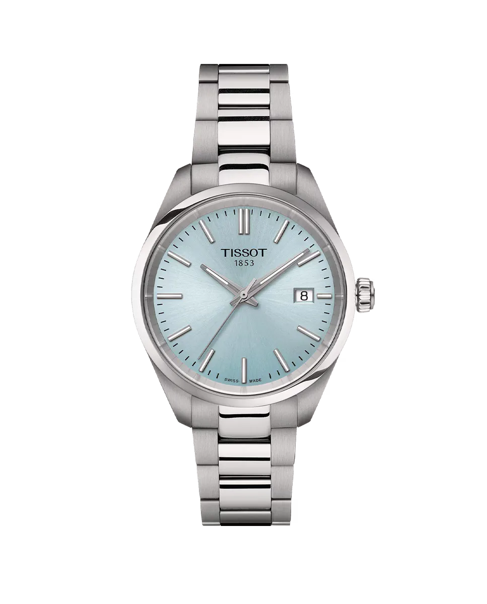 

Женские часы PR100 из стали 34мм синие Tissot, серебрянный