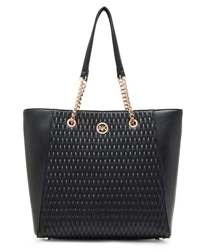 

Большая сумка-тоут с цепочными ремнями и сборками Anne Klein, черный