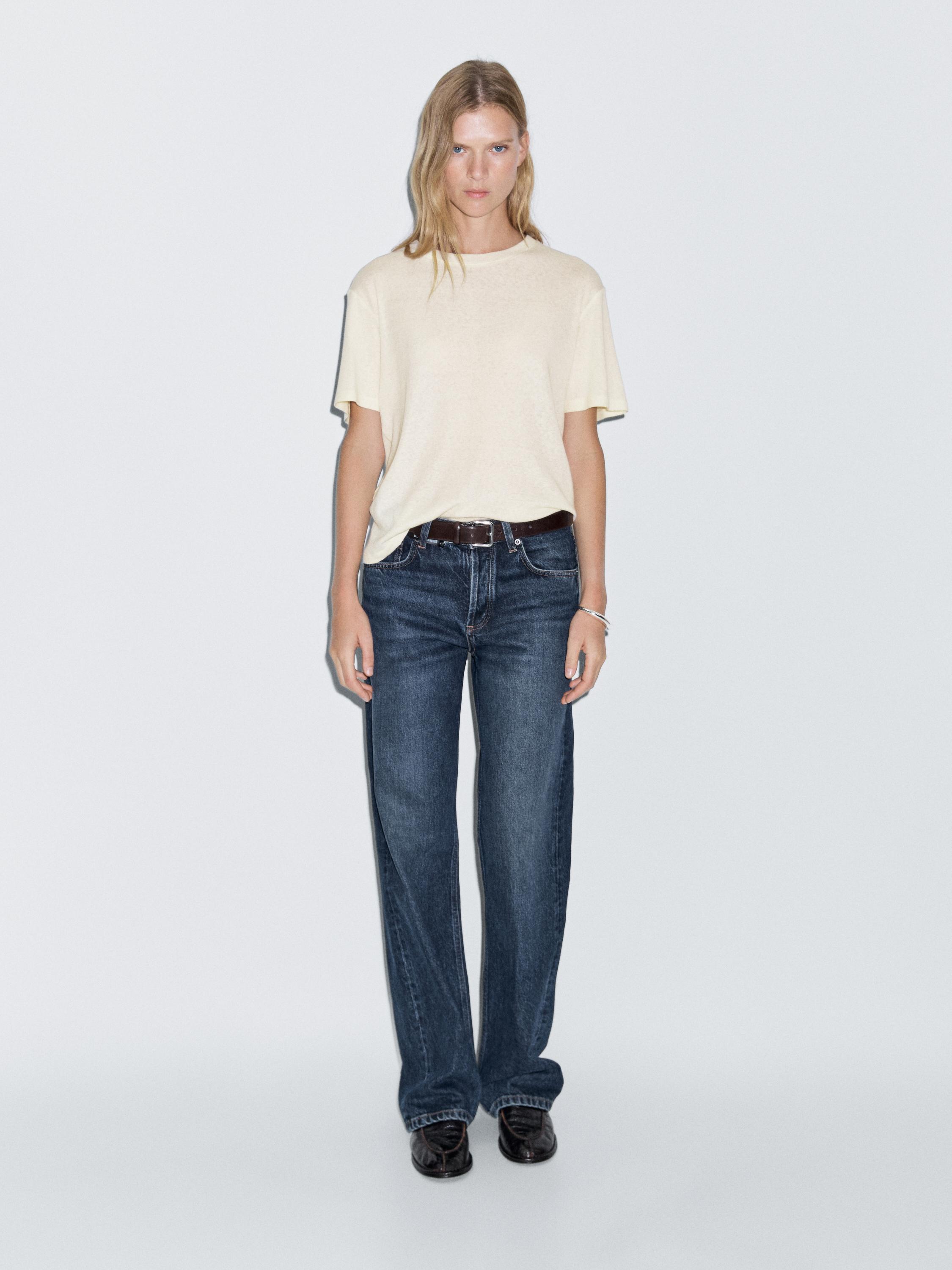 

Футболка с короткими рукавами из хлопковой смеси Massimo Dutti, бледно-желтый