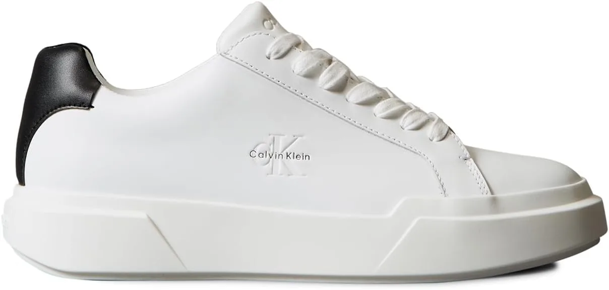 Мужские кожаные кроссовки Calvin Klein с толстой подошвой и шнуровкой, белый/черный — фото 2
