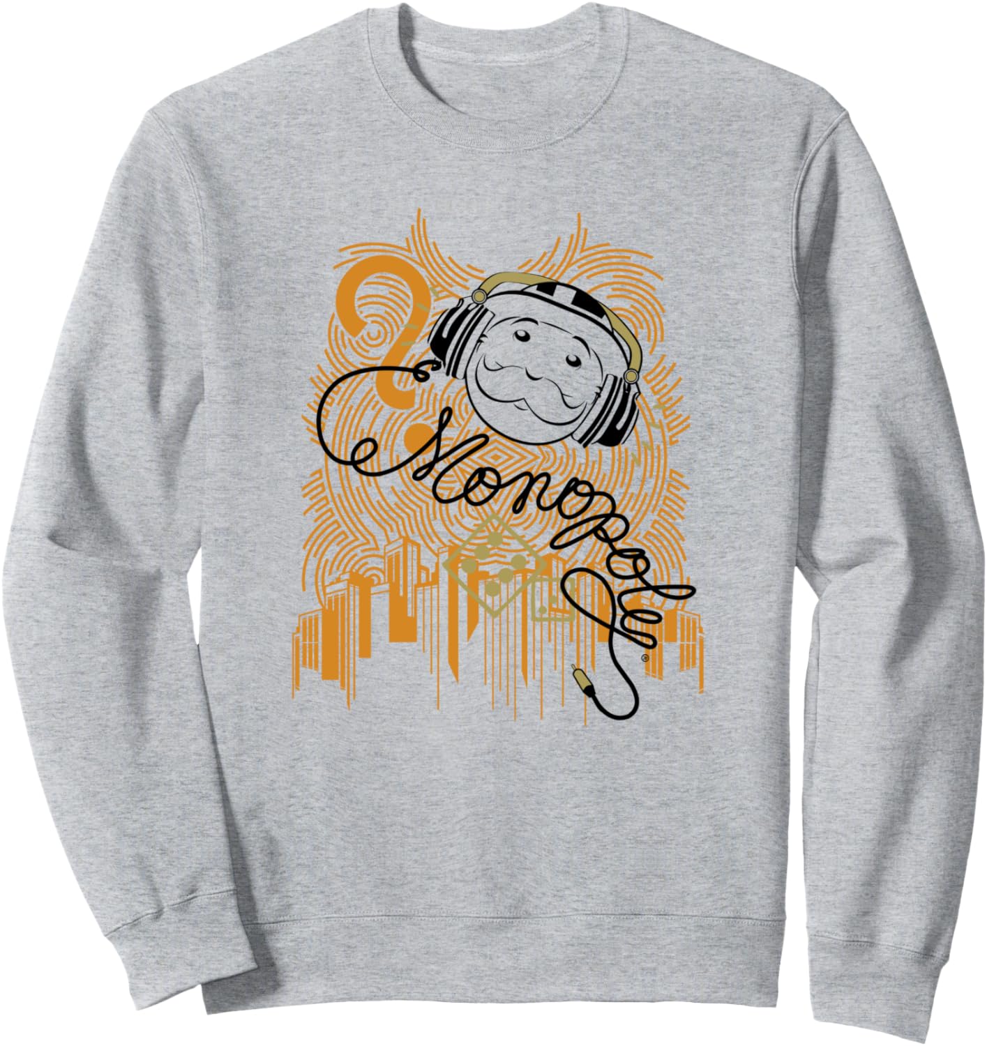 

Монополия. Мистер Монополия в наушниках. Толстовка с изображением города Monopoly, серый