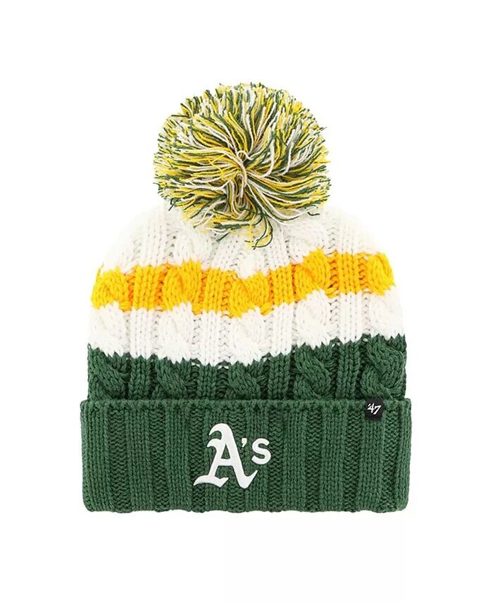 

Женская белая, зеленая вязаная шапка Oakland Athletics Ashfield с манжетами и помпоном '47 Brand