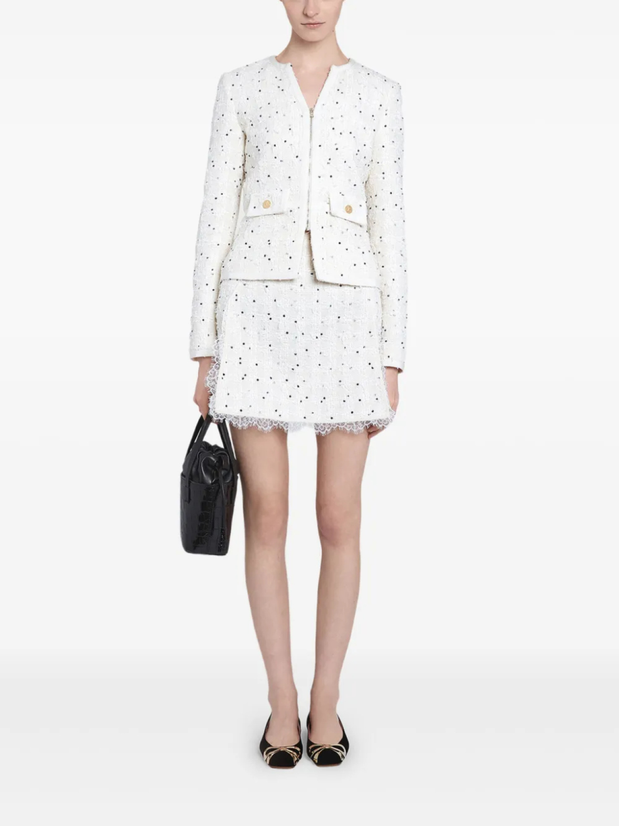 

Giambattista Valli юбка мини в горох с кружевом, белый