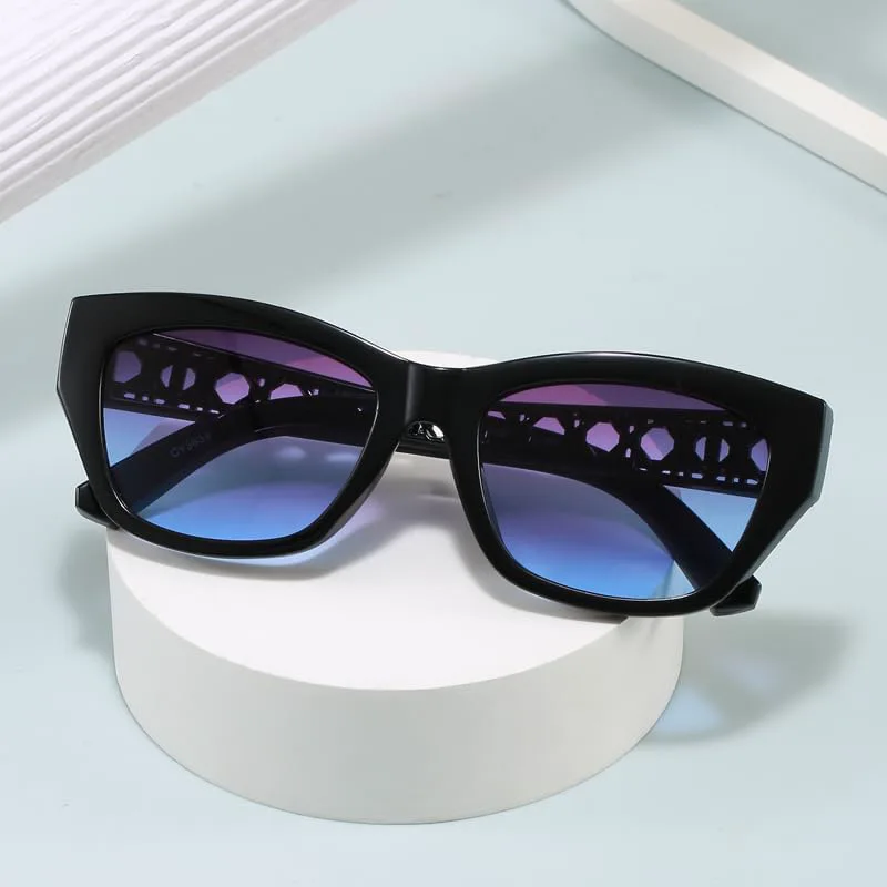 

Модные солнцезащитные очки «кошачий глаз» для женщин, крупная оправа с декоративным вырезом и логотипом, защита от УФ-излучения ENSARJOE, Black/Grey Blue