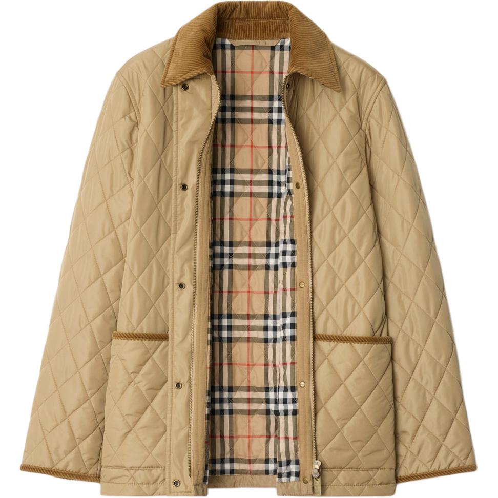Куртка Burberry, стеганая с поясом, лен, бежевый — фото 3
