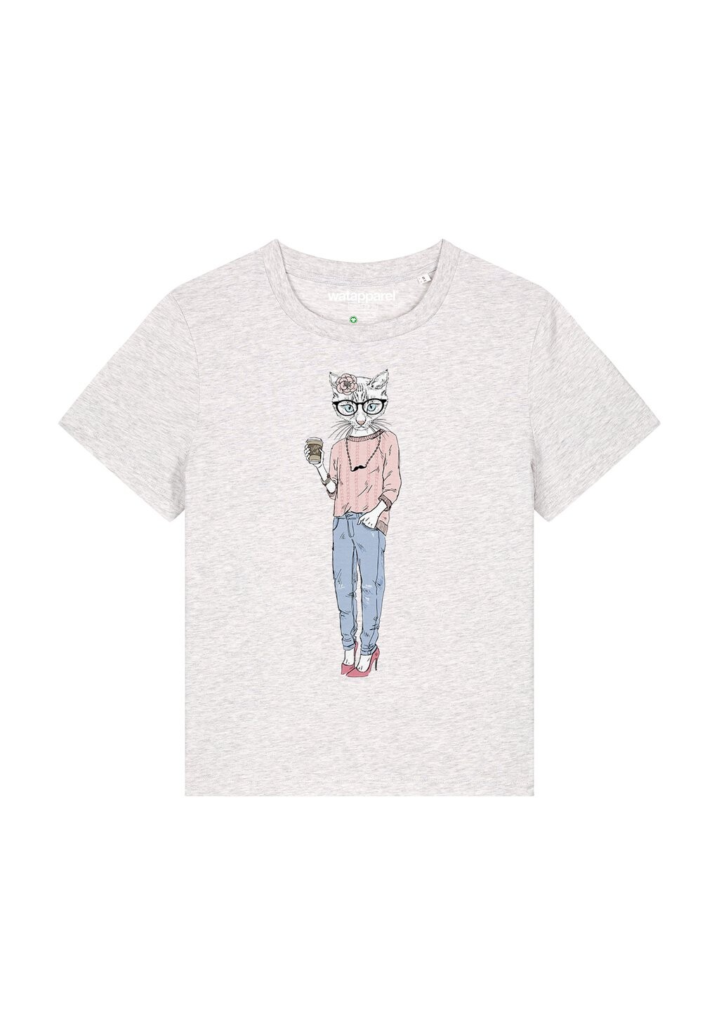 

Футболка с принтом CAT WITH MOUSTACHE watapparel, светло-серый