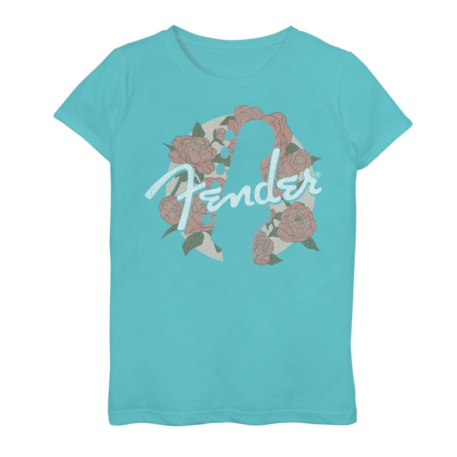 

Футболка Fender для девочек с цветочным принтом и силуэтом гитары с графическим рисунком Licensed Character