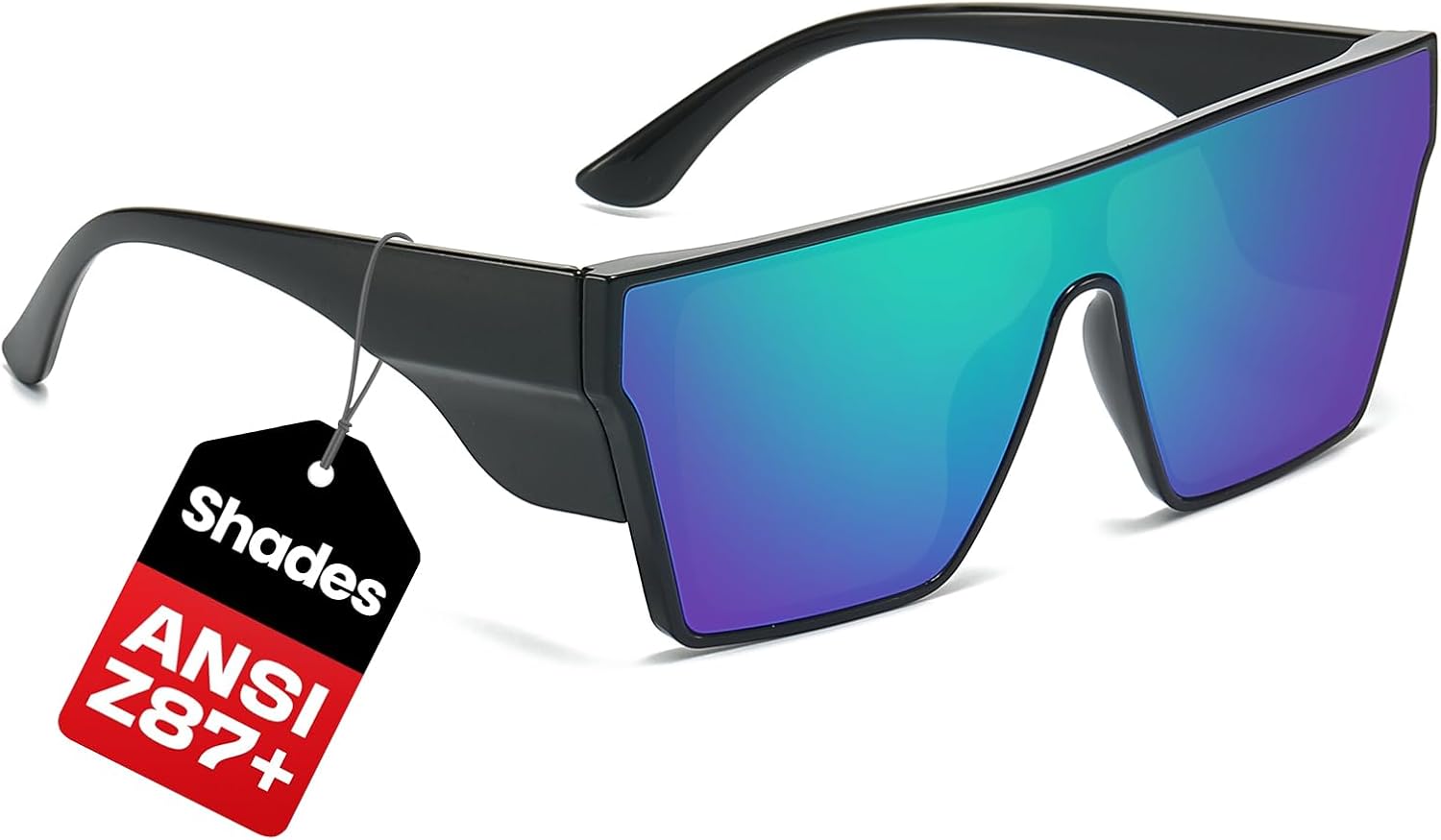 

Солнцезащитные очки SODQW Ansi Z87 больших размеров для мужчин, поляризованные, квадратной формы, защита от УФ-излучения UV400, облегающие, увеличенного размера, A07- Black/Green（non-poarized）