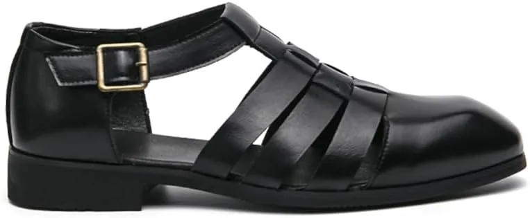 

Мужские сандалии с закрытым носком, римские сандалии с пряжкой на щиколотке и вырезами, летние дышащие уличные сандалии для рыбалки и пляжа Abborora, черный