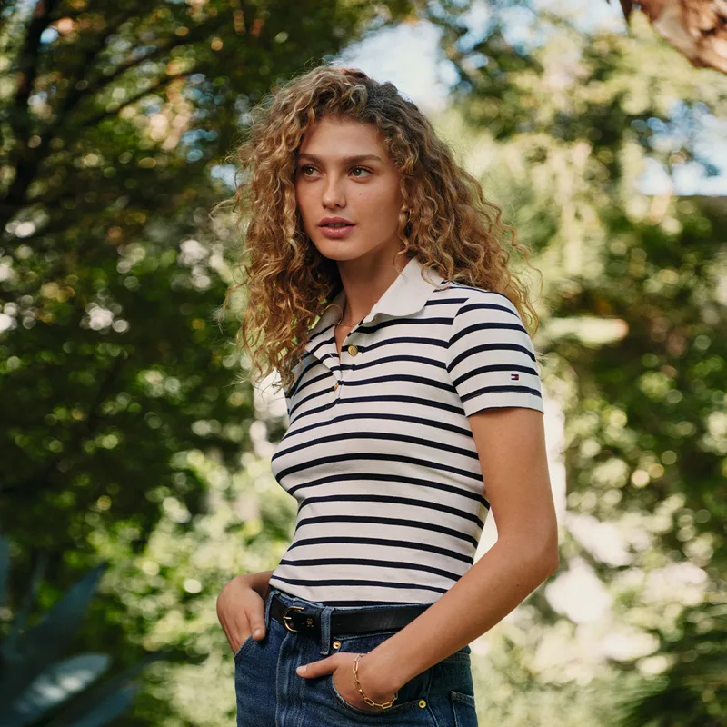 Поло на пуговицах Tommy Hilfiger, Navy Blue White Stripes 0BA — фото 4