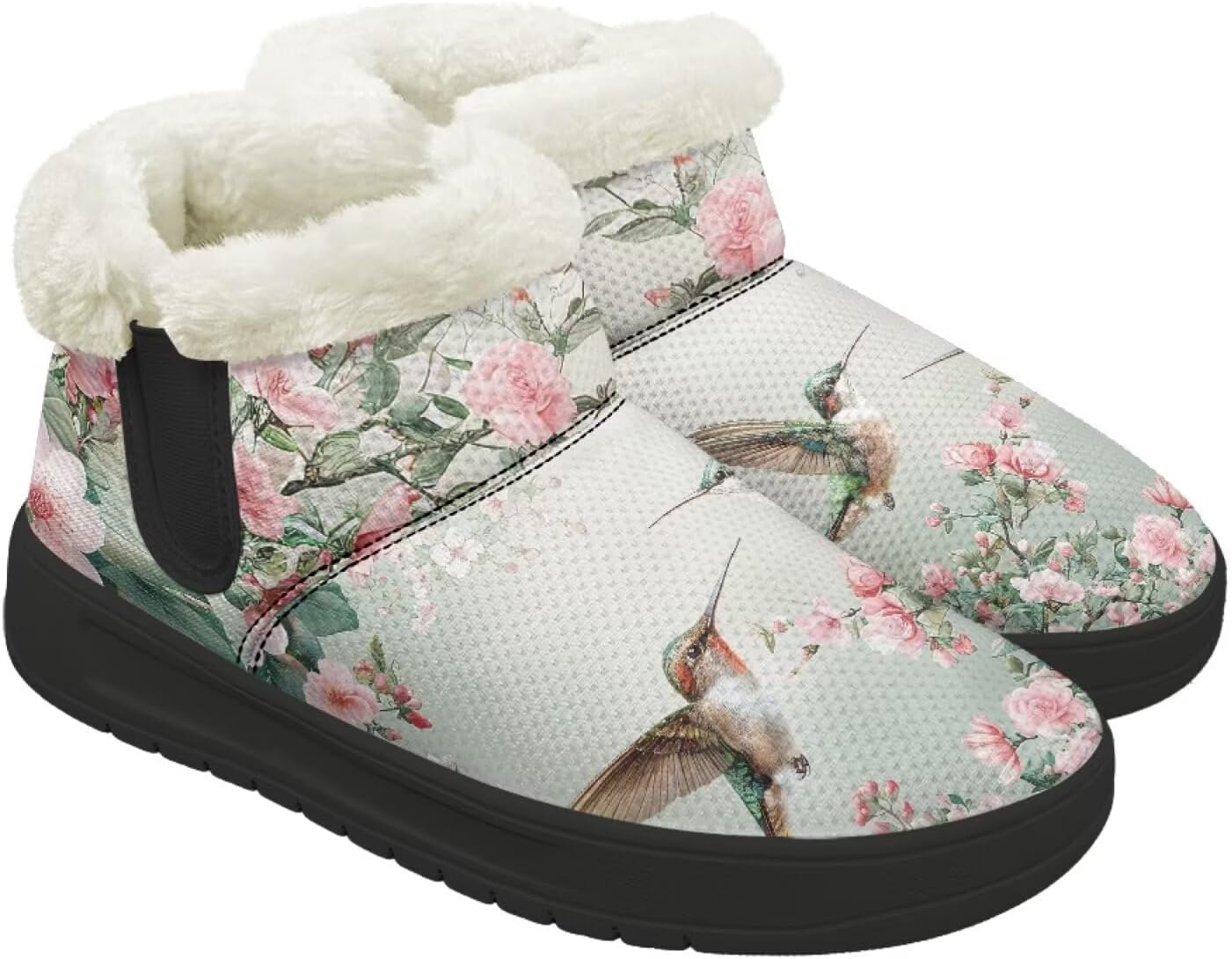 

Зимние Ботинки Forchrinse для Женщин и Мужчин, Модные Меховые Ботильоны с Меховой Подкладкой, Hummingbird Flowers Printed
