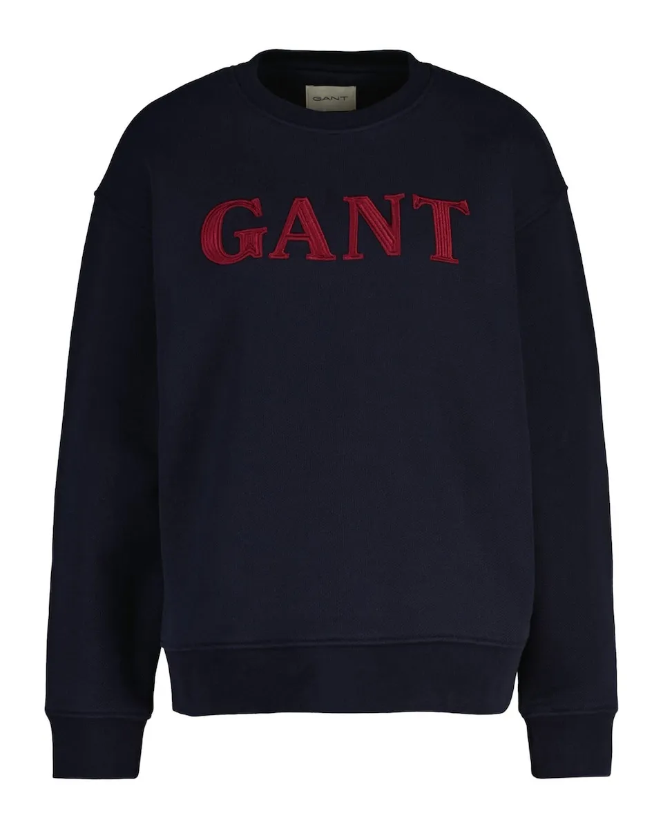 

Женская толстовка с круглым вырезом и принтом на груди Gant, темно-синий