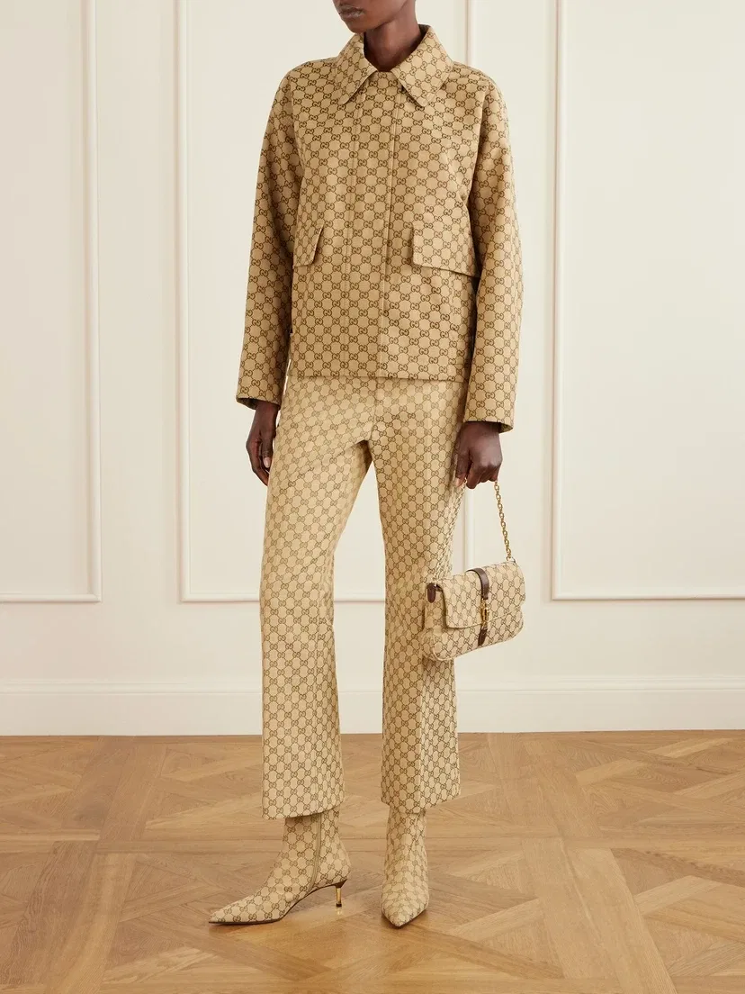 Сумка на плечо Aperitivo из канвы с жаккардовым узором и кожаной отделкой GUCCI, бежевый — фото 3