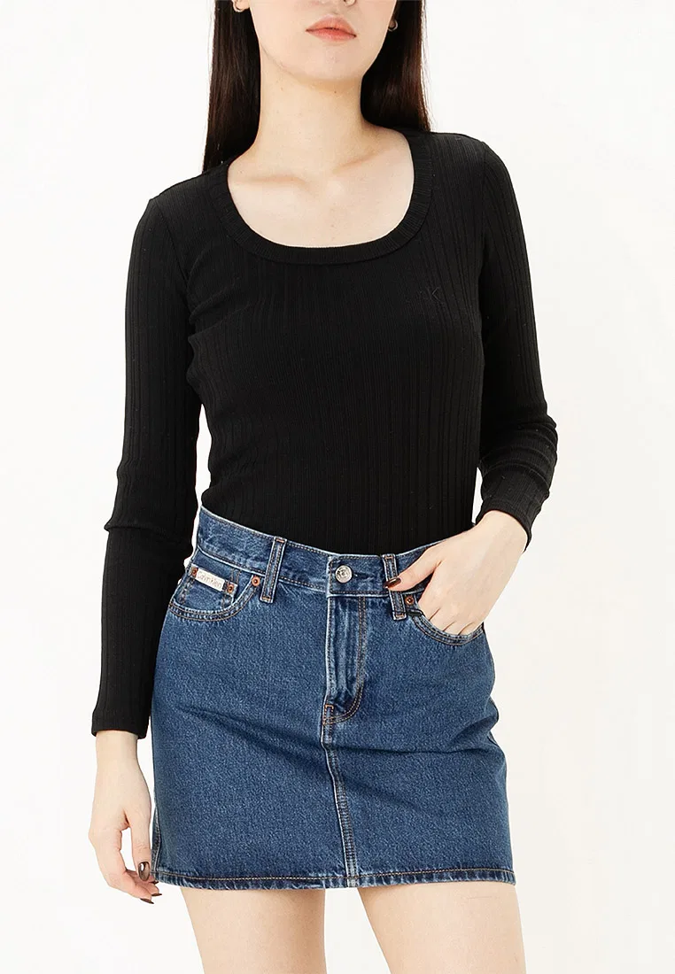 Топ трикотажный облегающий, Slim Fit Calvin Klein, черный