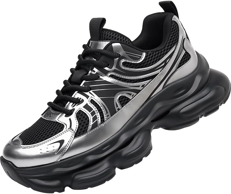 

Мужские модные кроссовки с дышащей сеткой, на платформе, массивные, на шнуровке, с комфортной мягкой подошвой, против скольжения, для ходьбы, тренировок, спорта и тенниса Netehadi, черный