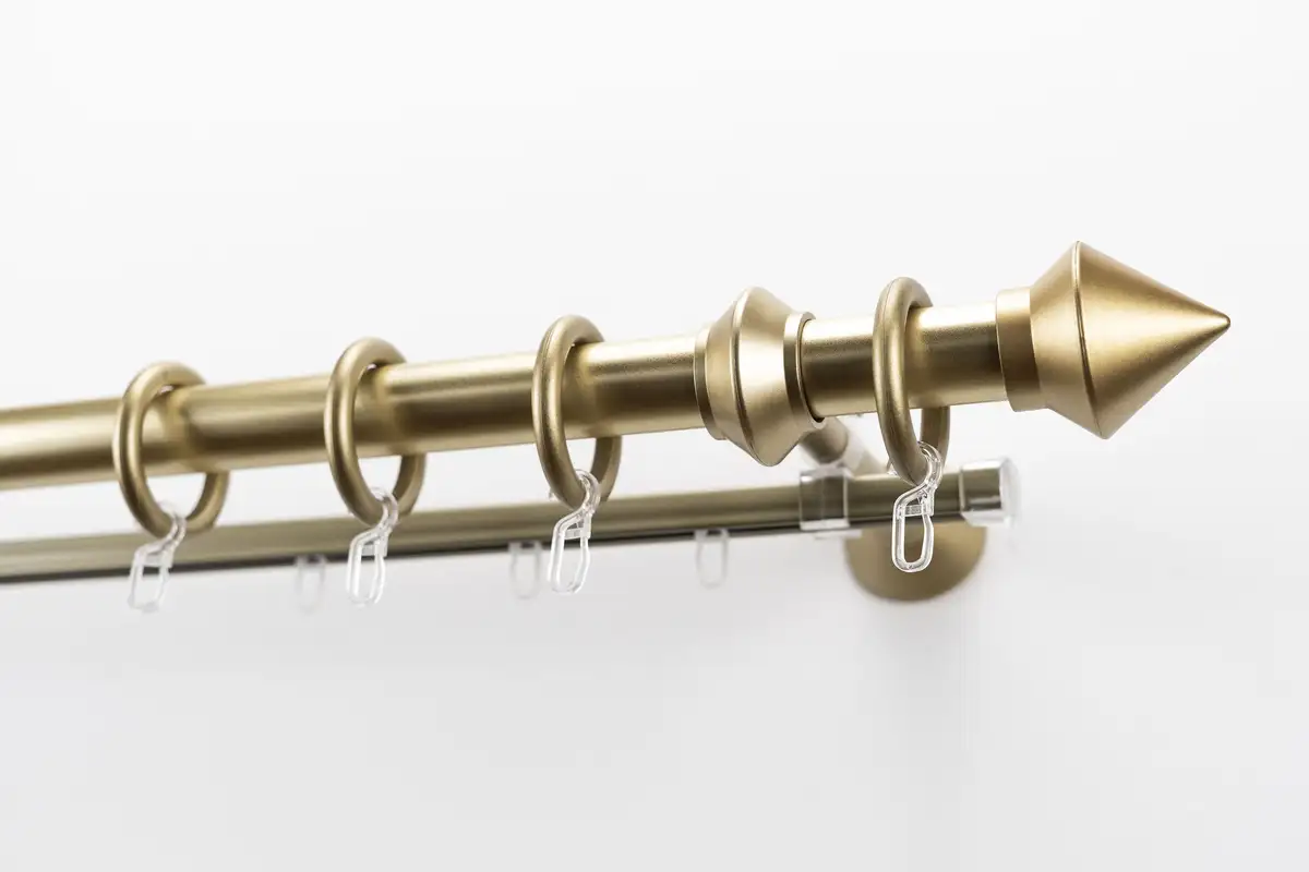 

Карниз для штор GARESA "PALMI", 2 направляющие, желаемая длина, пластиковый комплект для штор, выдвижной, кончик кнопки, с кольцами 250 см, Ø28мм, цвет mattmessingfarben