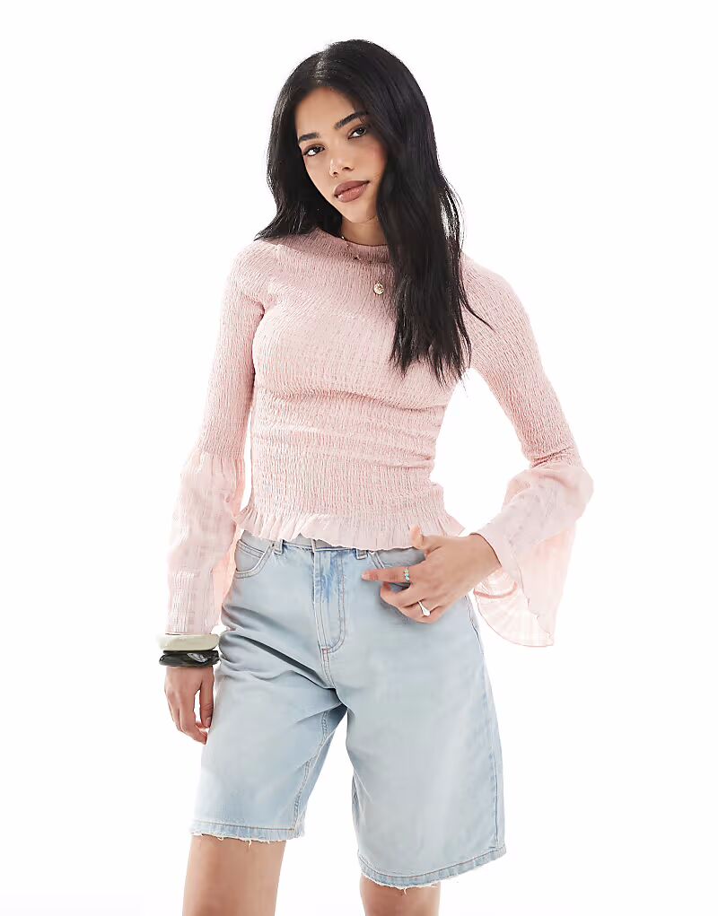 

Топ с рукавами-ангелочками ASOS DESIGN розового цвета