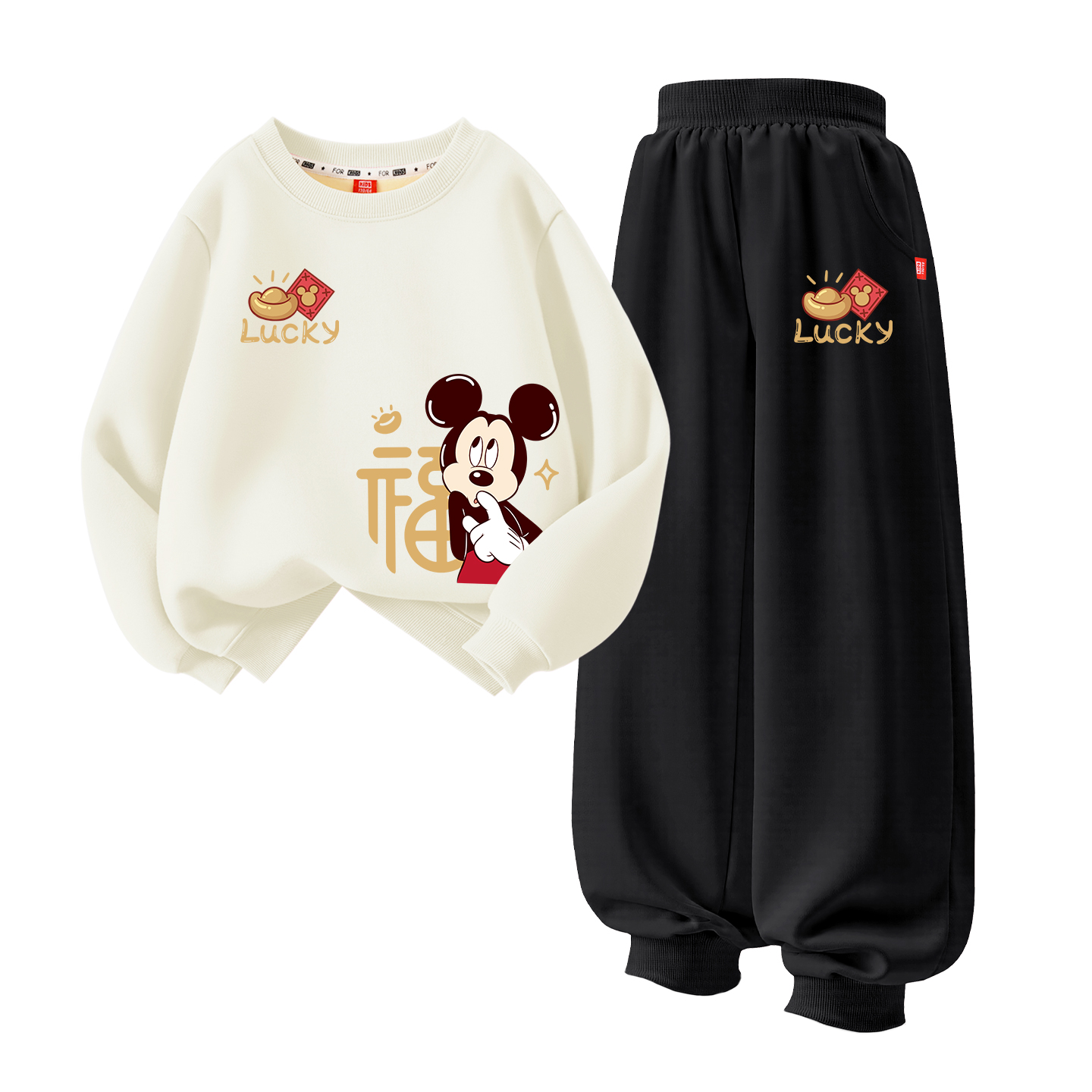 

Детская повседневная спортивная одежда с воротником-гольф утепленная Disney, [thickened and fleece-lined]dilef yuan coin k айвори белый+dile coin k черный