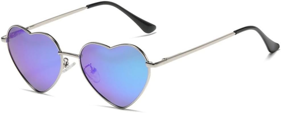 

Модные солнцезащитные очки в форме сердца для женщин, ретро-оправа из металла, разноцветные солнцезащитные очки, очаровательные винтажные очки TYUVIVO, Silver- Blue Green