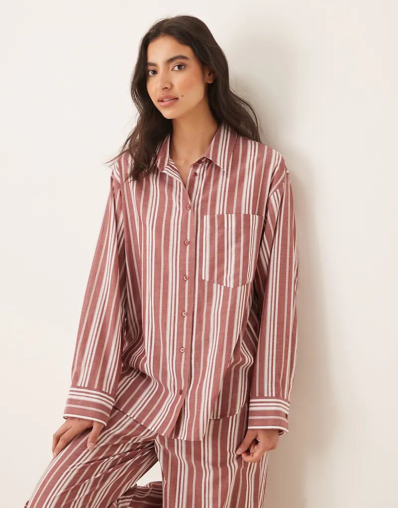 

Легкая пижамная рубашка ASOS DESIGN с длинными рукавами в красно-белую полоску