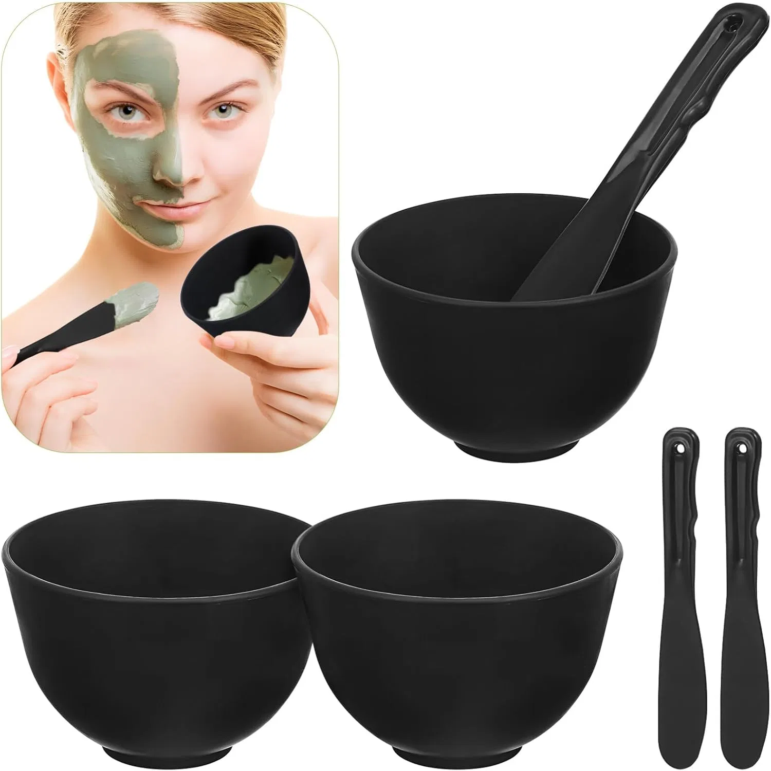 Набор для смешивания масок Healeved из силикона, 3 чаши + 3 шпателя, 7 см, черный