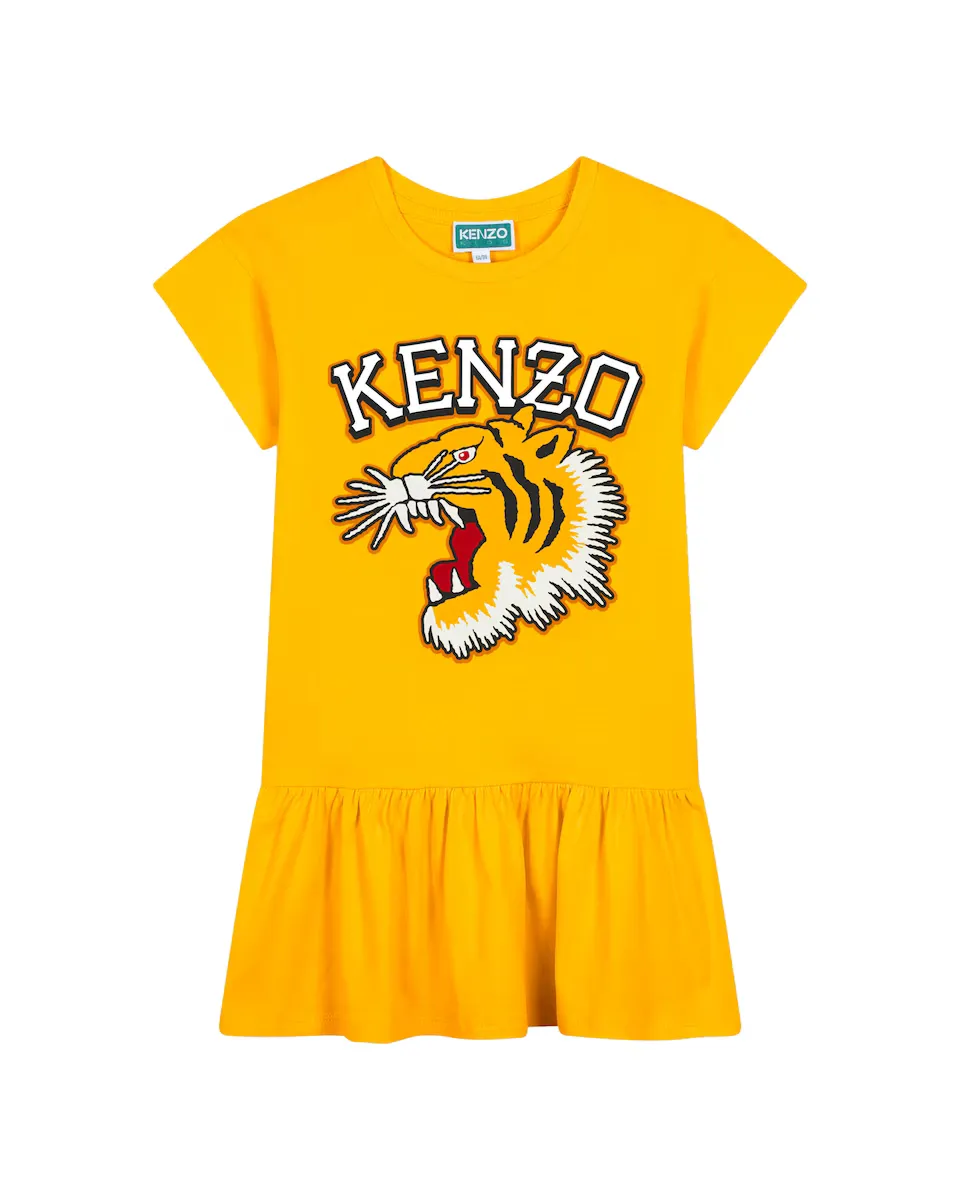 

Платье для девочки с короткими рукавами из 100% хлопка Kenzo Kids, желтый