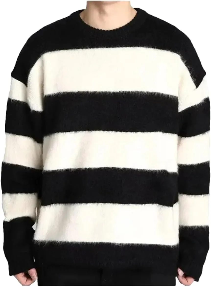 

Мужской свитер с круглым вырезом и полосками, свободный