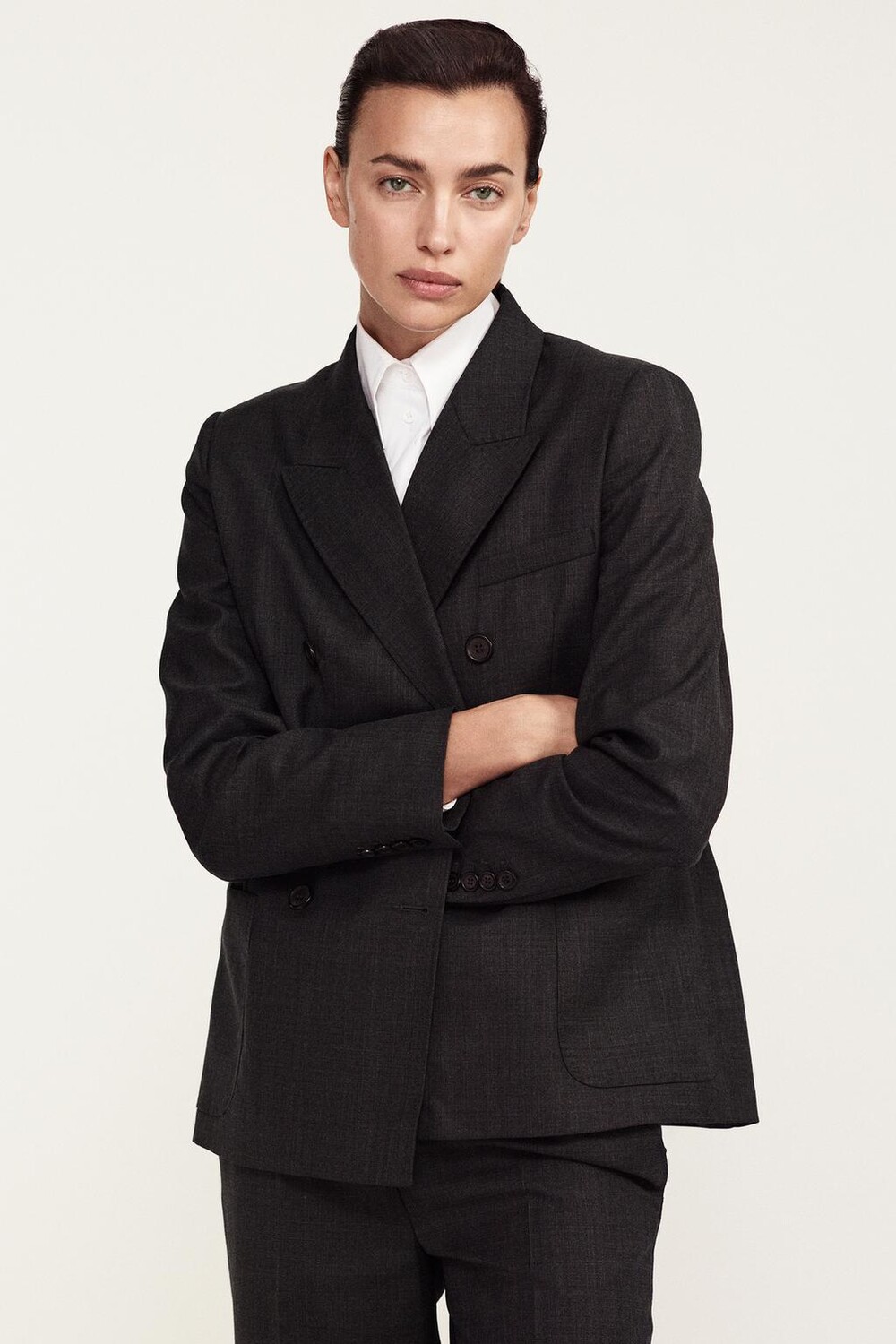 

Шерстяной пиджак ZARA, темный антрацит