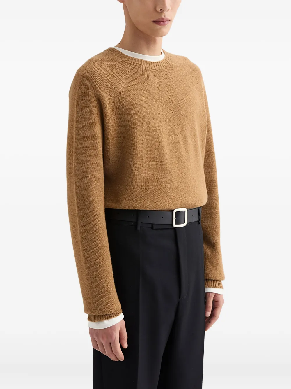 Свитер в рубчик с круглым вырезом Jil Sander, коричневый — фото 2