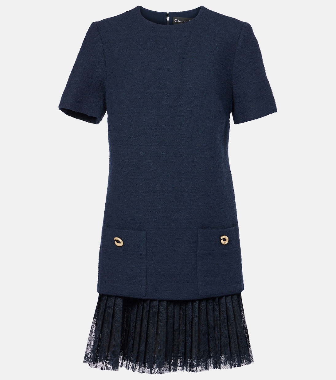 

Мини-платье из твида и кружева Oscar de la Renta, темно-синий