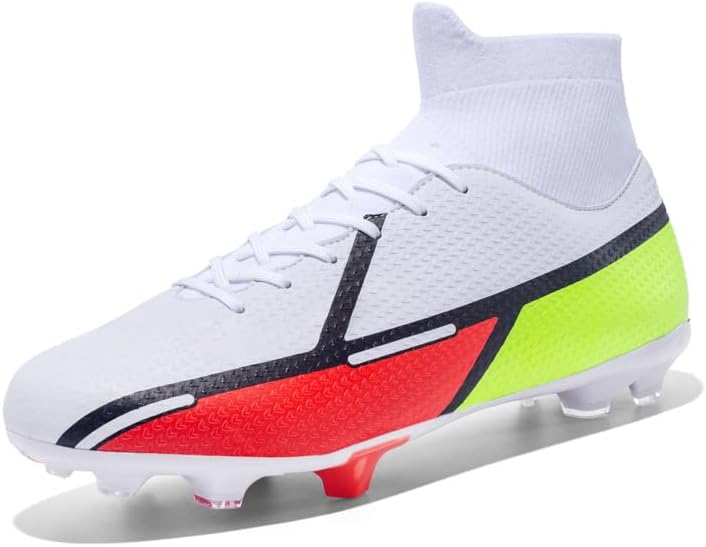 

Мужские футбольные бутсы с высоким голенищем для подростков, спортивная обувь для футбола на улице, кроссовки для тренировок для больших мальчиков Jiebuniao, белый/красный