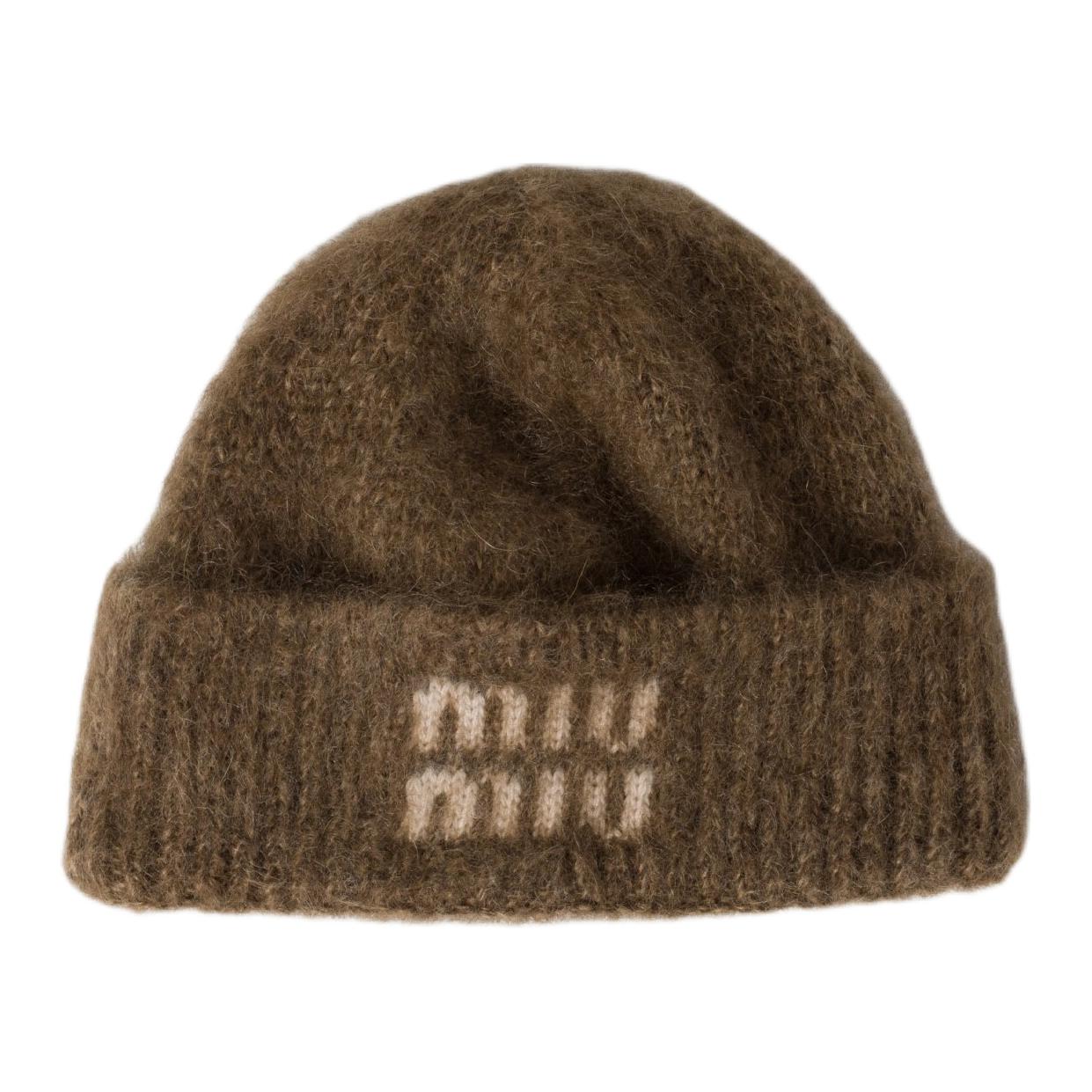 

MIU MIU Шерстяная вязаная шапка унисекс коричневая, Brown