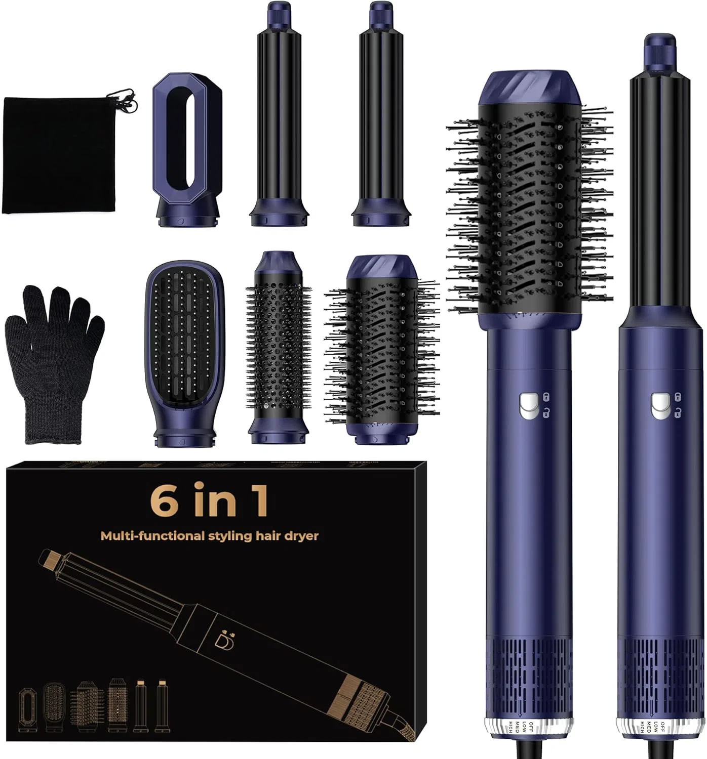 Набор для укладки волос 6-в-1 «Airstyler & Hair Dryer» с автоматической завивкой Ukliss, Dark Blue