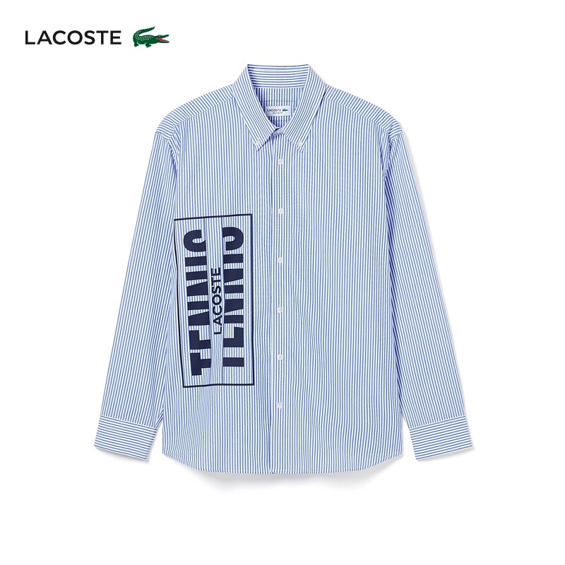 

Рубашка хлопковая Lacoste с длинными рукавами, белый / голубой