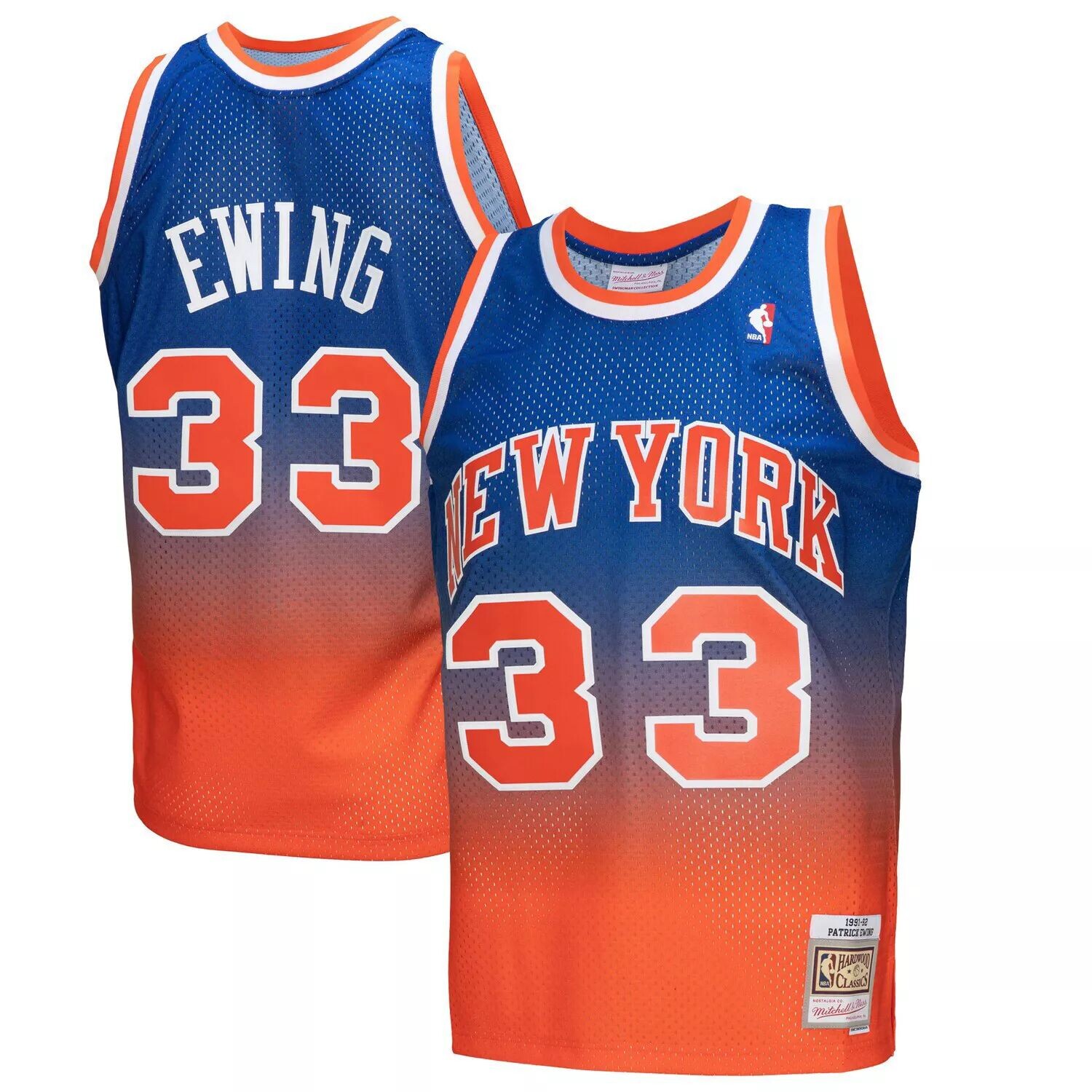 

Мужская майка Mitchell & Ness Патрик Юинг Orange/Royal New York Knicks 1991/92 Hardwood Classics Fadeaway Swingman Player
