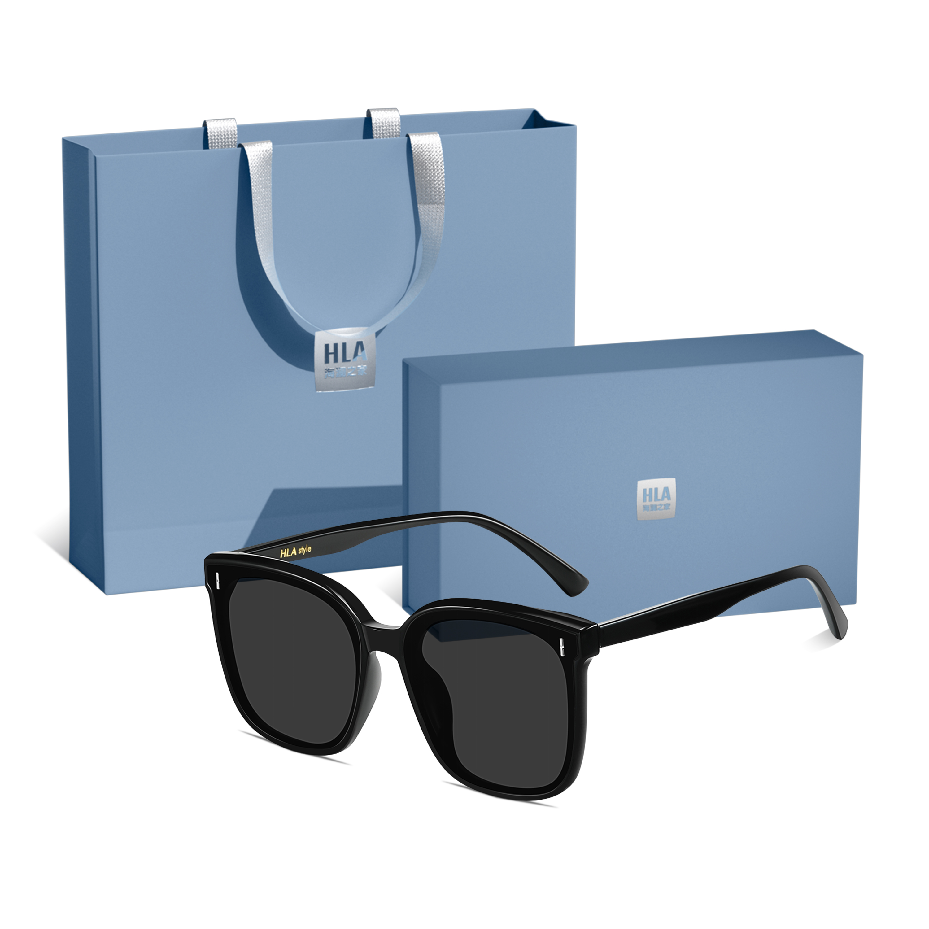 

HLA Пластиковые квадратные солнцезащитные очки TR/Memory унисекс, Black Frame with Gray Lens (Nylon Non-Polarized)[Blue Rhythm Minimalist Luxury Box]