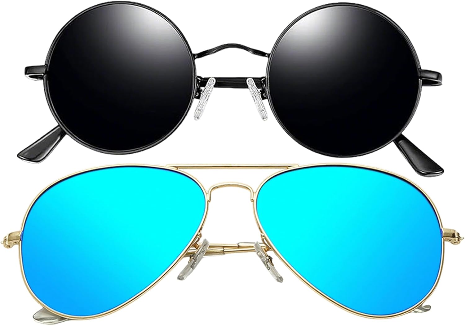 

Комплект солнцезащитных очков Joopin Black Hippie Round & Blue Mirrored Aviation Sunglasses Bundle, модные металлические солнцезащитные очки с поляризацией и защитой от УФ-излучения, классические очки для мужчин и женщин, Blue