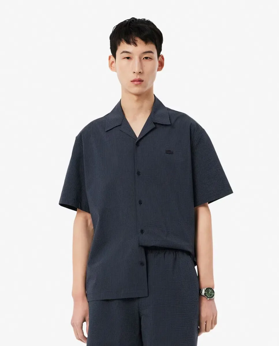 Рубашка Lacoste мужская свободного кроя с коротким рукавом, ситец, черный