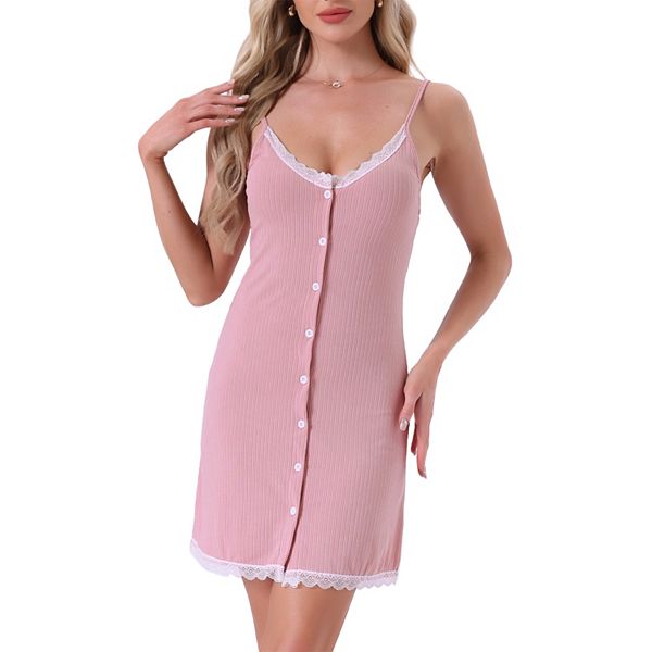 

Женская ночная сорочка-камисоль с кружевом и тонкими бретелями Inspire Chic, Pink