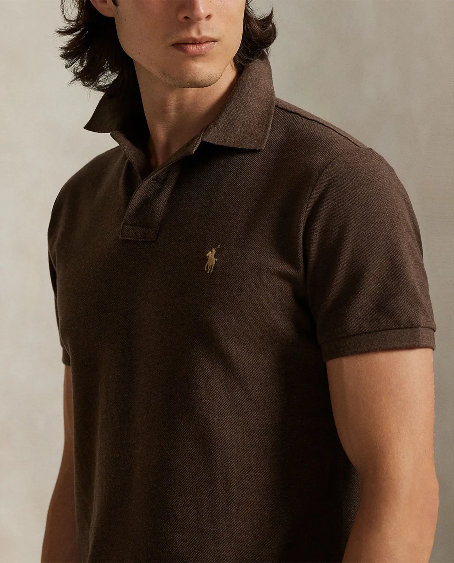 Поло для мужчин из пике, обычная посадка Polo Ralph Lauren, темно-коричневый — фото 3