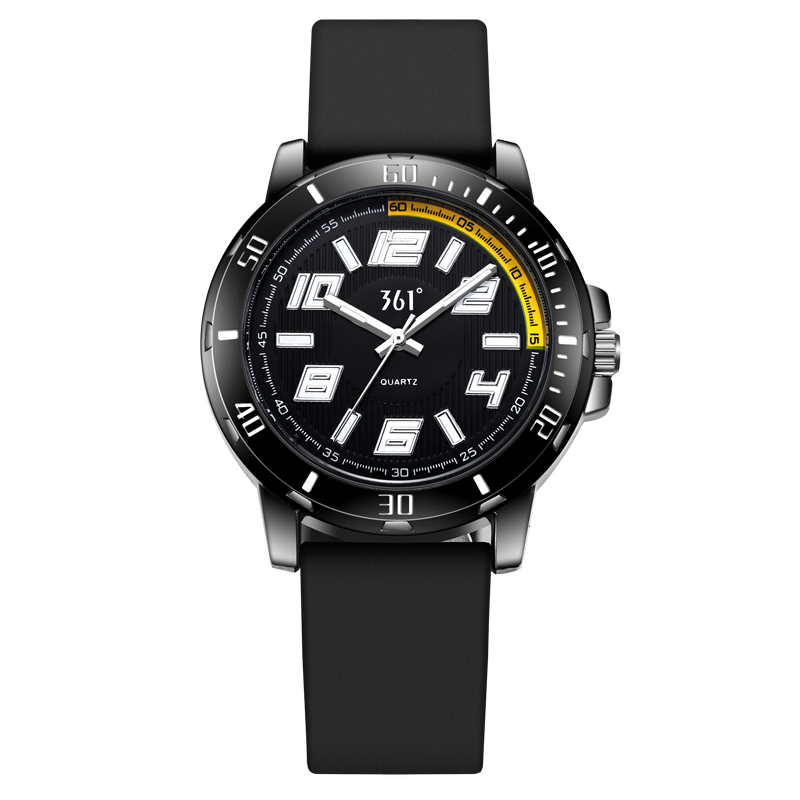 

361° Часы мужские с кварцевым механизмом и силиконовым ремешком, черный циферблат