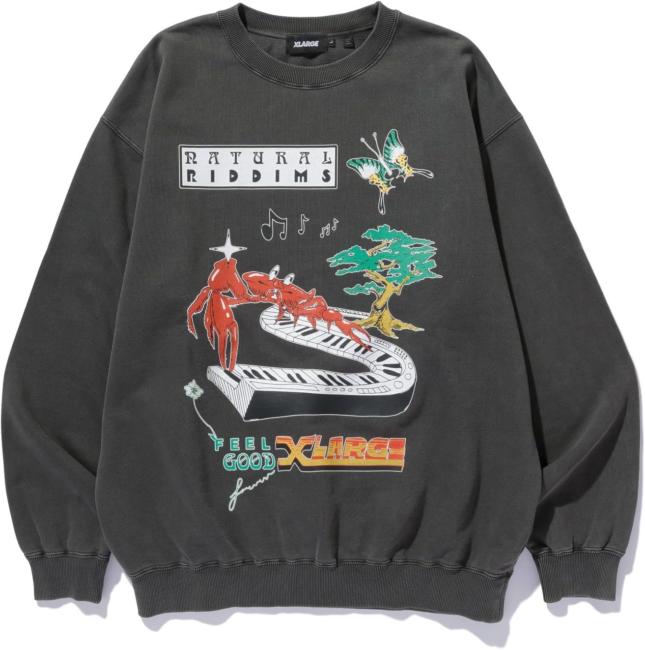 

Мужская толстовка XLARGE с круглым вырезом и натуральными ребристыми вставками, черный