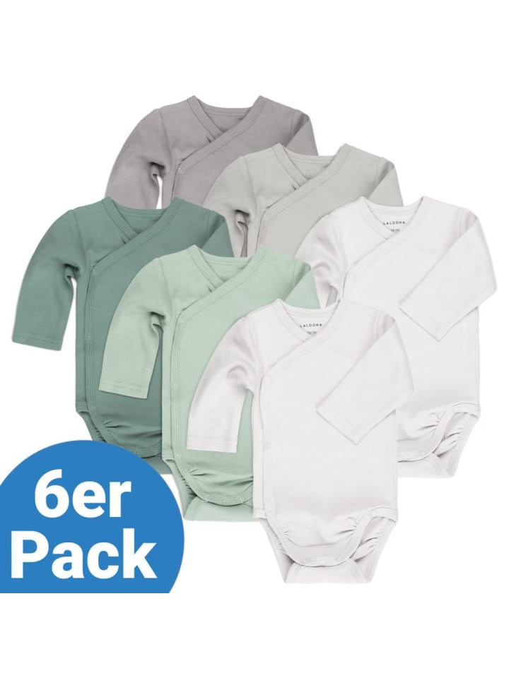 

LaLoona Боди с длинными рукавами и запахом, комплект из 6 штук - цвет "шалфейно-серый" в зеленом и сером цветах